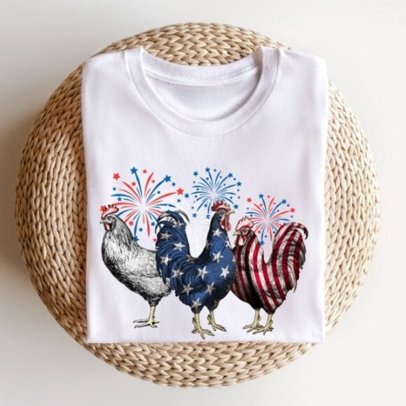 Tops - 4th of July Chicken Shirt, Fourth of July T Shirt,Patriotic Mom Shirt